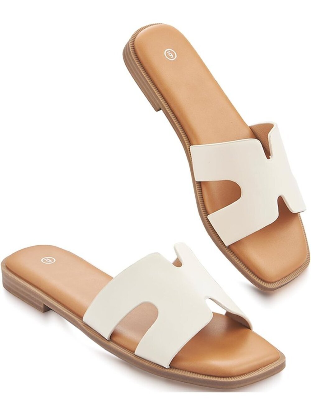Women's Tan Slip On Flat Soft Foam Slides Comfortable Leather Sandals